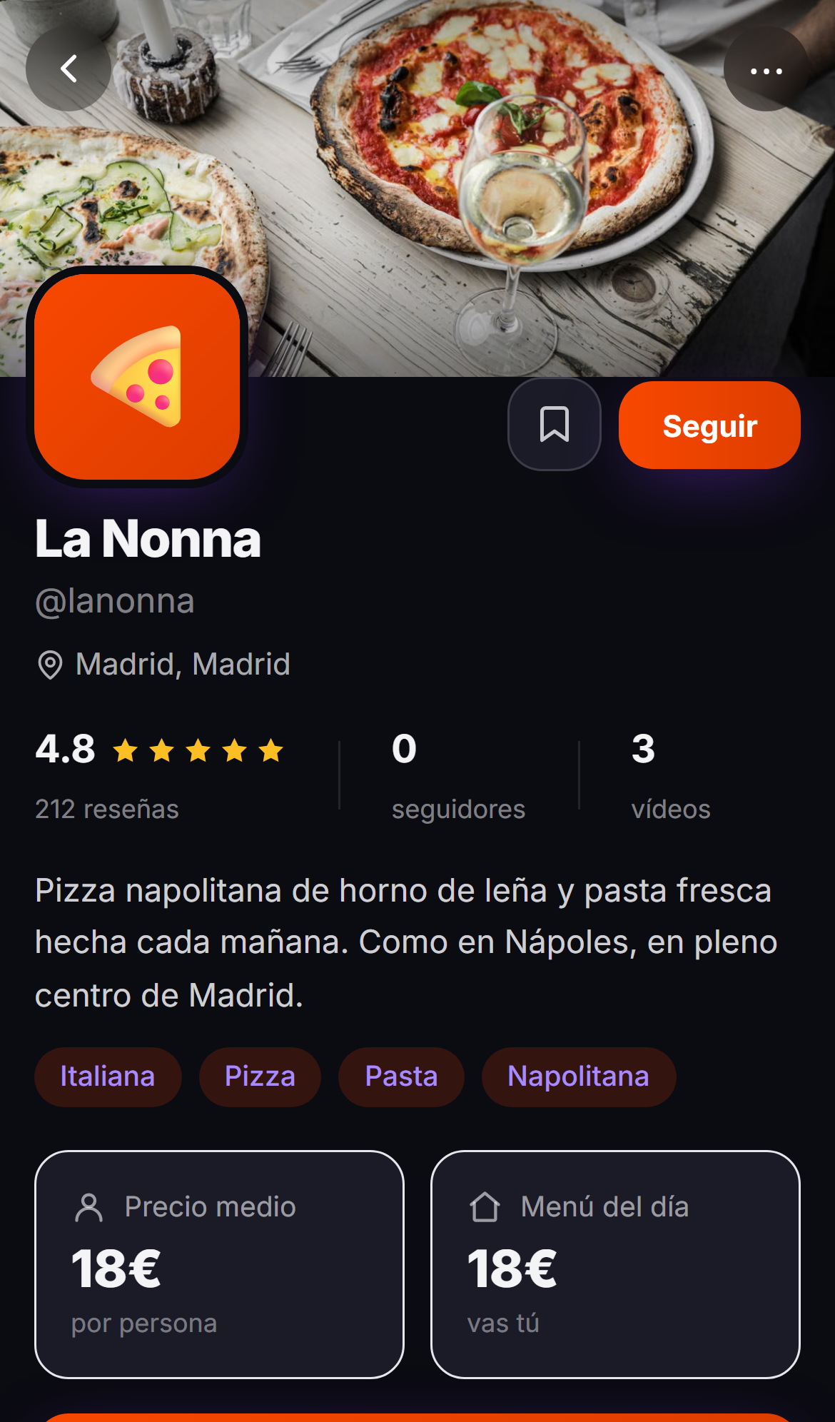 Perfil de restaurante en Ñami